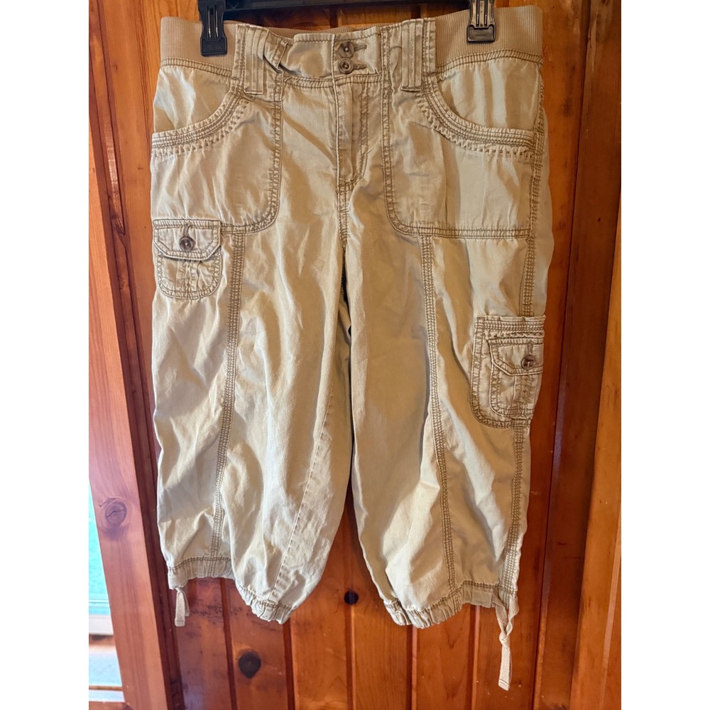 Sonoma Life Style Womens Khaki Cargo Capri Pants Modern Fit Tan Utility Size 8